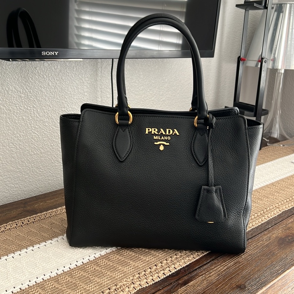 Prada Grained Vitello Phoenix  Black 2 way Leather Bag